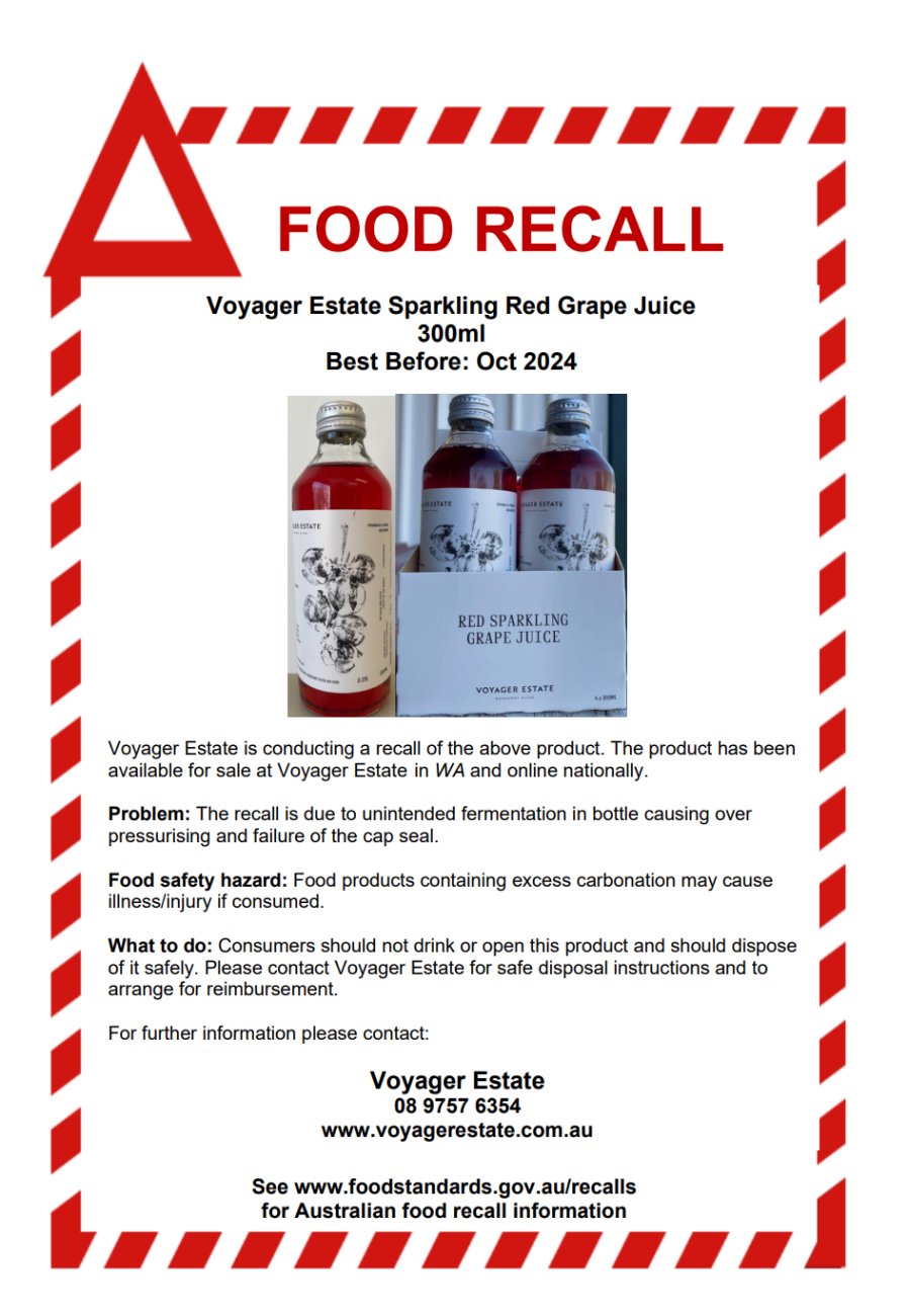 Food recall Voyager Estate