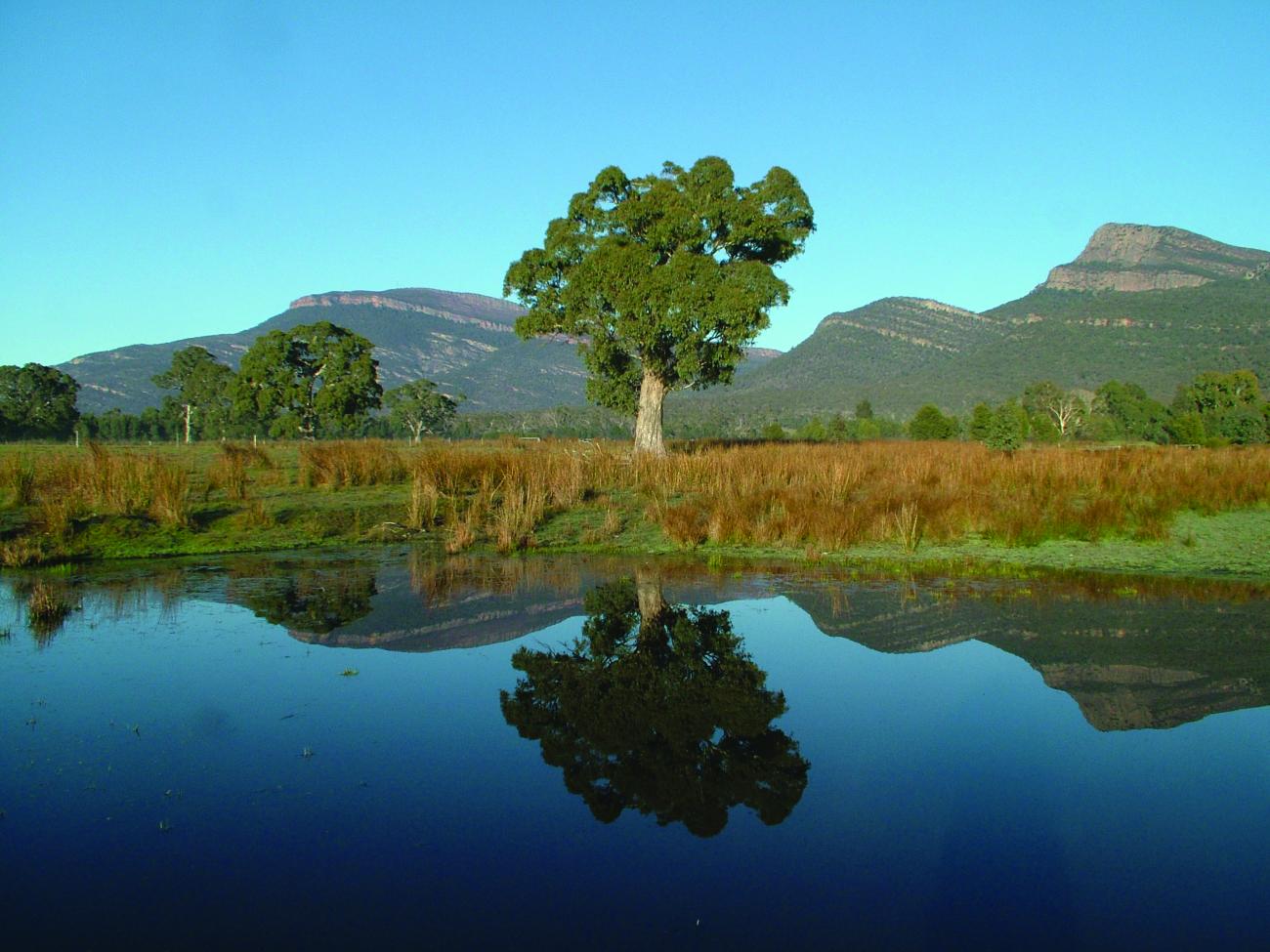 View of mountains across a lake